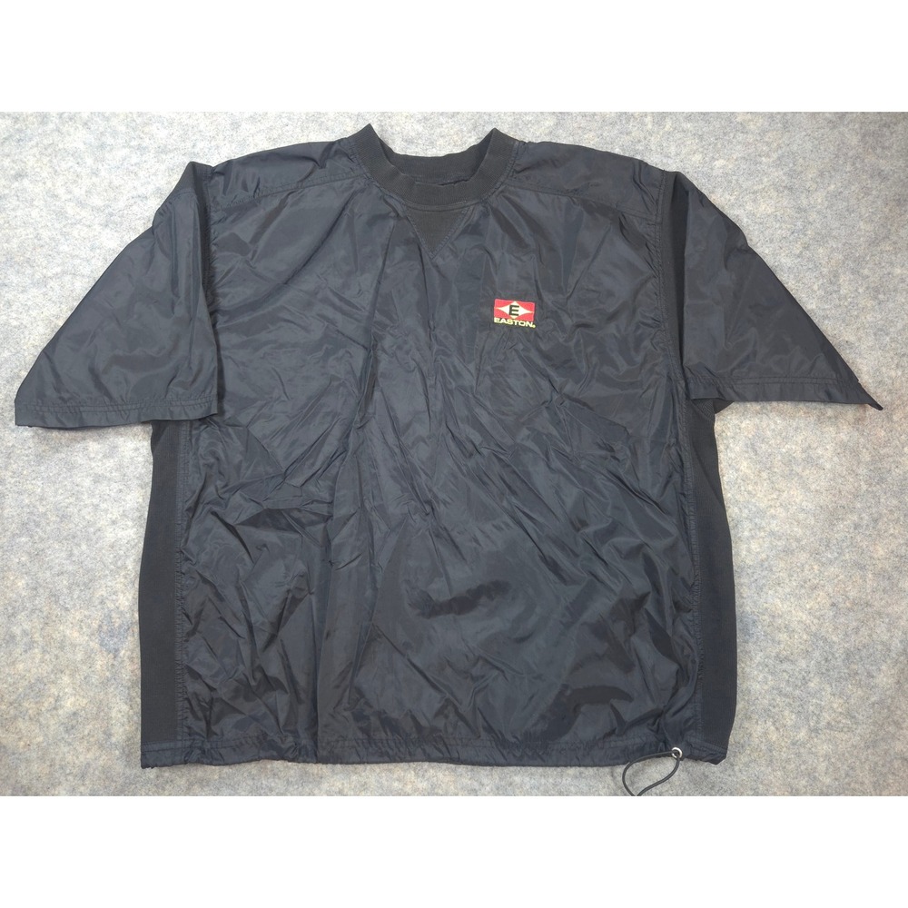 Easton Mens XL Black Short Sleeve Windshirt Baseball Pullover Mesh Lined V-Neck